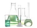 Glassware with liquids isolated. Laboratory analysis Royalty Free Stock Photo