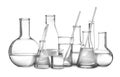 Glassware with liquids isolated. Laboratory analysis Royalty Free Stock Photo