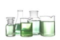 Glassware with liquids isolated. Laboratory analysis Royalty Free Stock Photo