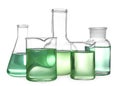 Glassware with liquids isolated. Laboratory analysis Royalty Free Stock Photo