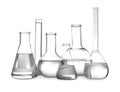 Glassware with liquids isolated. Laboratory analysis Royalty Free Stock Photo