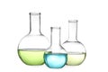 Glassware with liquids on white. Laboratory analysis Royalty Free Stock Photo