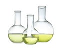 Glassware with liquids on white. Laboratory analysis Royalty Free Stock Photo