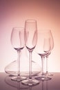 Glassware selection with wine, champagne, liquour glasses and decanter on creative background Royalty Free Stock Photo