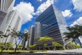 Glassy highrises along 5th avenue, Bonifacio Global City in Philippines. A modern central business district.