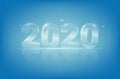 Glassy shiny transparent numbers 2020 on blue background