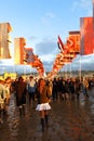 Glastonbury music festival crowds mud flags