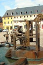 Glauchau, Germany - May 17, 2023: Historical market square in Glauchau, a town in the German federal state of Saxony, on the right