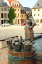 Glauchau, Germany - May 17, 2023: Historical market square in Glauchau, a town in the German federal state of Saxony, on the right