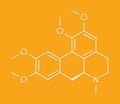 Glaucine alkaloid molecule. Found in yellow hornpoppy Glaucium flavum and a number of other plants. Skeletal formula.