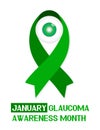 Glaucoma Awareness Month is celebrated in USA in January. Green ribbon around eye ill by cataract. Healthcare vector