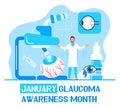 Glaucoma Awareness Month is celebrated in USA in January. Lenticular opacity diagnosis. Ophthalmologist eyesight check