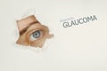 Glaucoma disease poster with  blue eye on left. Royalty Free Stock Photo