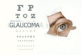 Glaucoma disease poster with eye test and blue eye Royalty Free Stock Photo