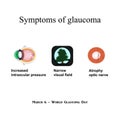 Glaucoma. Symptoms of glaucoma. Atrophy of the optic nerve. Field of view at glaukome.Stroenie eyes. Infographics.