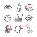 Glaucoma. Symptoms, Treatment. Line icons set. Vector signs for web graphics.