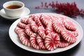 glazed candy cane-shaped cookies on a white plate Royalty Free Stock Photo