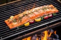 glazed cedar plank salmon fillet on a grilling pan Royalty Free Stock Photo