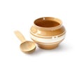 Glazed ceramic pot for cooking with wooden spoon on a white background with clipping path Royalty Free Stock Photo