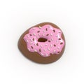 Glazed Chocolate Donut 3d rendered realistic design set of elements. Sweet food, donuts with sprinkle