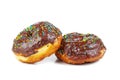 Glazed chocolate donuts isolated on white bacground Royalty Free Stock Photo