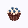 Glazed chocolate muffin with blueberry isolated Royalty Free Stock Photo