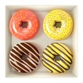 Glazed colored donuts set in the box 3D