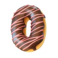 Glazed donut font 3d rendering number 0