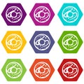 Glazed donut icon set color hexahedron