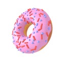 Pink glazed donut with sprinkles. 3d rendering.