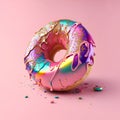 Glazed donut with sprinkles isolated on pink background. 3d render Royalty Free Stock Photo