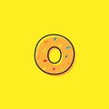 Glazed donut vector icon isolated on yellow background. Bagel dessert flat linear style