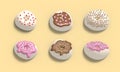 Glazed Donuts Collection 3d realistic design set of elements. Sweet food, donuts with sprinkle Royalty Free Stock Photo
