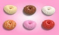 Glazed Donuts Collection 3d rendered realistic design set of elements. Sweet food, donuts with sprinkle Royalty Free Stock Photo