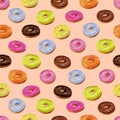 Glazed donuts seamless pattern in watercolor on pink background Royalty Free Stock Photo