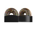 Glazed donuts paper holder mock up, doughnut with holder packaging on isolated white background