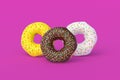 Glazed donuts on pink background. Homemade bakery. Break time