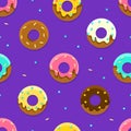 Glazed Donuts Seamless Pattern, Colorful Sweet Desserts, Textile, Wallpaper, Wrapping Paper, Background Cartoon Vector Royalty Free Stock Photo