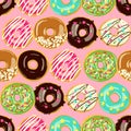 Glazed Donuts seamless pattern. Vector Cartoon style doughnuts illustration
