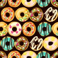 Glazed Donuts seamless pattern. Vector Cartoon style doughnuts illustration