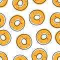 Glazed donuts seamless pattern. Vector icons isolated on white background. Bagel dessert flat linear style