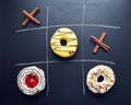 Glazed donuts tic-tac-toe game Royalty Free Stock Photo