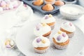 Glazed Easter cupcakes decorated with mini chocolate eggs Royalty Free Stock Photo
