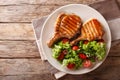 Glazed grilled steak with fresh salad of vegetables and leaves c Royalty Free Stock Photo