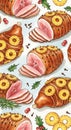 Glazed Ham Slices with Pineapple and Herbs Pattern Royalty Free Stock Photo