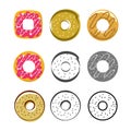 Glazed icing donuts vector icons set isolated on white background