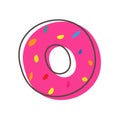 Glazed pink donut vector icon isolated. Bagel dessert flat linear style