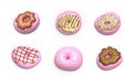 Glazed Pink Donuts Collection 3d realistic design set of elements. Sweet food, donuts with sprinkle Royalty Free Stock Photo