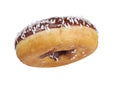 Glazed round donut with sprinkles isolated. Side view Royalty Free Stock Photo