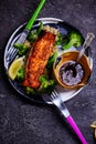 Glazed salmon fillet with broccoli..style hugge Royalty Free Stock Photo